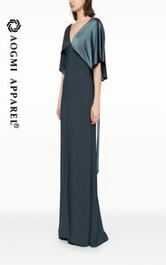 Abito ecologico da donna di alta moda di alta moda stile mantello in raso con scollo a V lungo a trapeazione - Product Image 4