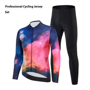 Unisex Galaxy Nebula Pattern <b>Cycling</b> Set Custom Print Long Sleeve Full Zip Breathable Jersey & Shock Gel <b>Padded</b> <b>Cycling</b> <b>Shorts</b> - Product Image 2