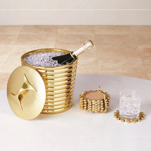 Seau à glace de luxe en acier inoxydable doré avec couvercle et porte-bouteille pour hôtel, bar, restaurant, traiteur, fête et usage domestique - Product Image 3