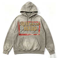 Sweat à capuche oversize avec cordon de serrage, impression DTG Kornit, motif carré rouge craquelé, lettres cursives épaisses, double impression de lettres, multi-déchiré, poche kangourou