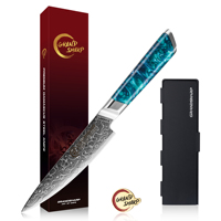Grandsharp 5'' 129-laags Damascus staal utility mes 10cr15comov snijkern Damascus utility messen met blauw hars handvat