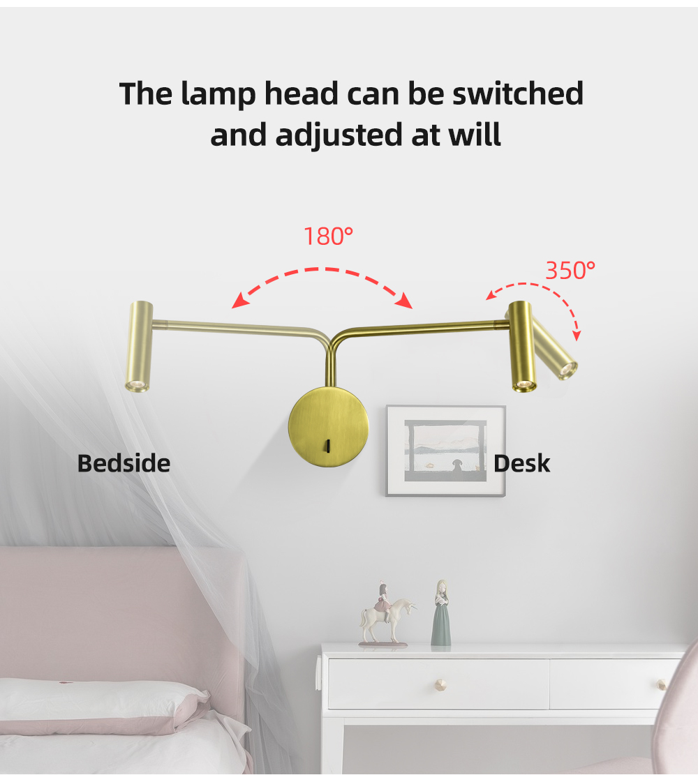 Indoor 3w Led Wall Lamp Adjustable Aluminum Wall Light For Bedroom Hotel Living Room