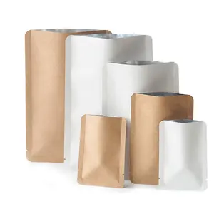 Sacs en papier Kraft de haute qualité, avec feuille d'aluminium à l'intérieur, sacs plats blancs et bruns, pour le thé et les noix