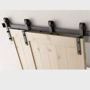 6.6FT Solid Wood Modern Bypass Sliding <strong>Barn</strong> <strong>Door</strong> <strong>Hardware</strong> for Apartment Use with Finished Surface - Product Image 1