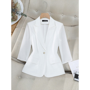 Lapel Three Quarter Sleeve Blazer Solid Color Slim Fit Women's Blazers With Label - Product Image 3