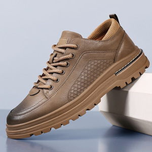 Chilowa Zapatillas de deporte de cuero con cordones para hombre, suela gruesa, tacón bajo acolchado, zapatos informales para otoño - Product Image 1