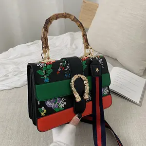 Custom XP2324 cina borsa in pelle di bambù floreale ricamata nuova borsa a mano da donna di design borsa a tracolla da donna di moda produttore