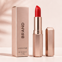 Rouge à lèvres mat de luxe en tube octogonal diamant/rhombus, hydratant naturel, marque privée, pour maquillage de soirée