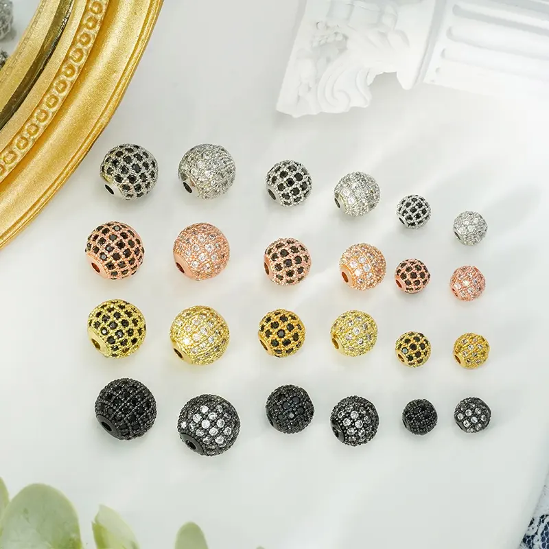Contas espaçadoras redondas de latão para decoração de joias, colares de zircônias cúbicas, 6mm 8mm 10mm, ideal para fazer jóias DIY