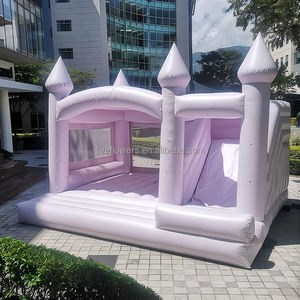 Château gonflable Bow Plum Palace blanc rose pastel violet lavande avec toboggan et piscine à balles - Product Image 4