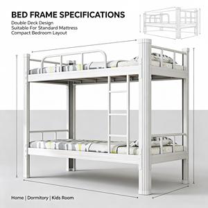 Lit superposé en acier blanc, lit superposé en métal stable avec barrière de sécurité et échelle pour dortoir, personnel, étudiants, auberge de jeunesse - Product Image 3