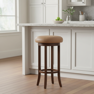 Premium Quality Modern Wooden Bar <b>Stool</b> with Upholstered Round <b>Seat</b> and Laser Stitching for Home Hotel and Dining Use - Product Image 3