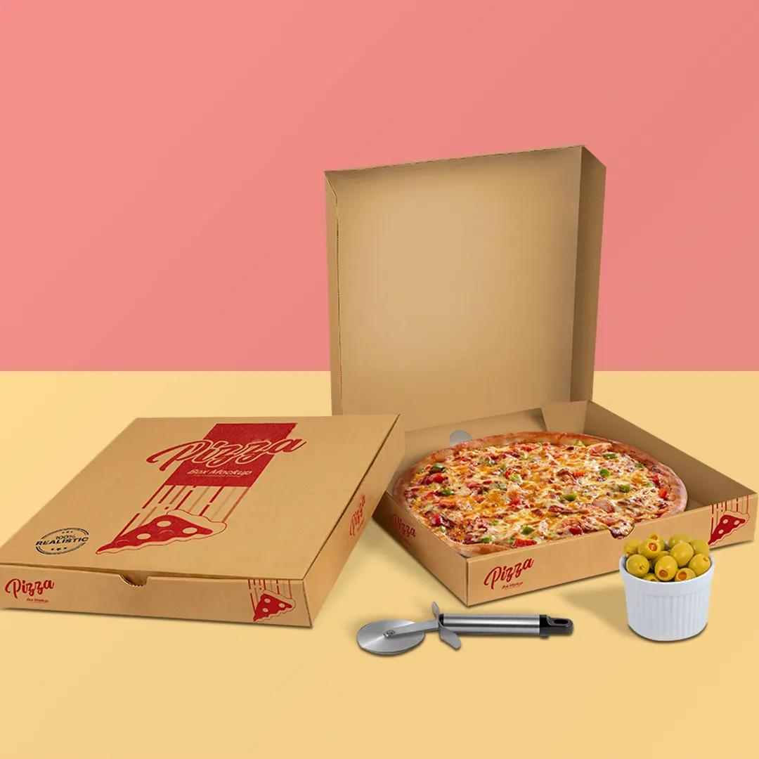 Groothandel Custom Wegwerp Kraft Voedsel Container Pizza Patat Kip Doos 12 "16 18 Inch 26 33 Cm Slice pizza Dozen