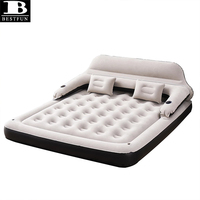 Matelas gonflable king size avec tête de lit, canapé-lit gonflable portable avec dossier et porte-gobelets pour le camping, l'extérieur et la maison
