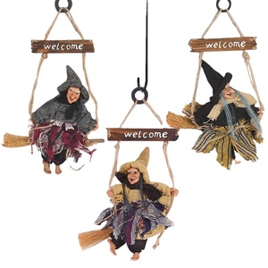 Adorno Colgante de Bruja Voladora con <span class=keywords><strong>Escoba</strong></span> para Decoración de Fiesta de Halloween, Manualidades para el Hogar, Corona de Halloween, Muñeca de Bruja de Terror - Product Image 1