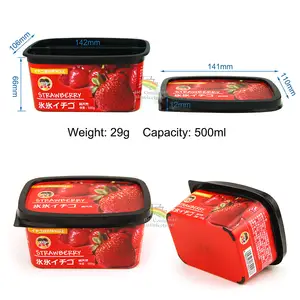 500ML PLastic Butter Box With Lid Custom IML Ice Cream Tub 17oz Ice Cream Bucket Frozen Yogurt Container