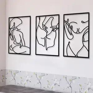Art mural <span class=keywords><strong>minimaliste</strong></span> abstrait en métal pour <span class=keywords><strong>femme</strong></span>, <span class=keywords><strong>dessin</strong></span> au trait, décoration murale à une ligne, décoration murale à suspendre pour la maison - Product Image 1