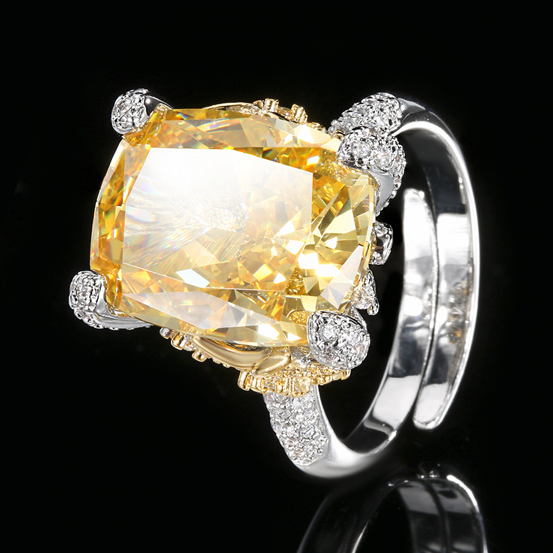 open size Ice Flower cut yellow diamond ring