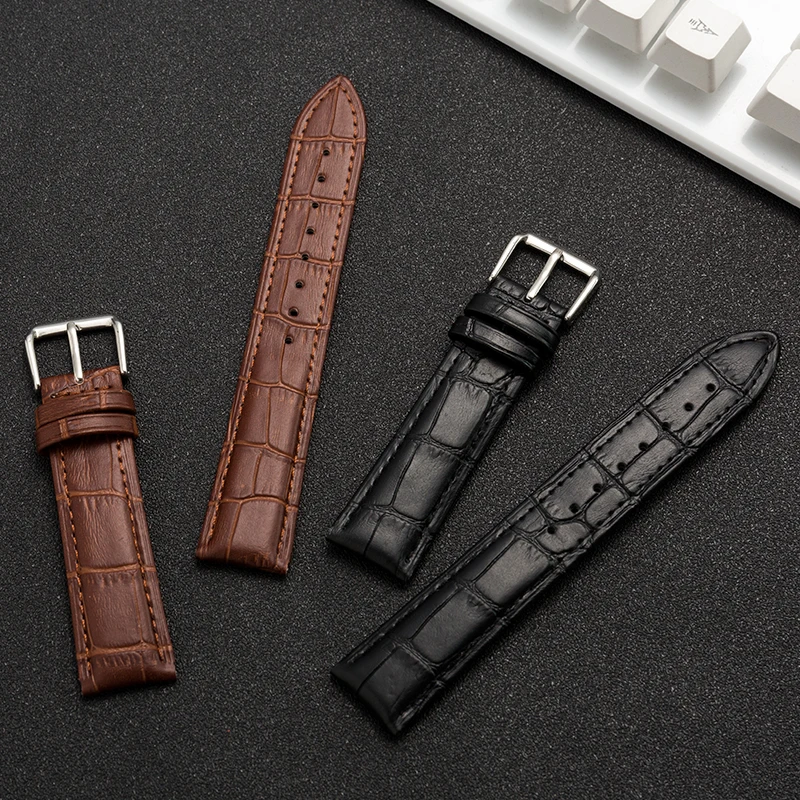 20/22 Leather Watch Strap Metal Buckle Brown and Black Color Choose Waterproof Common Unsex Watch Band Accessories