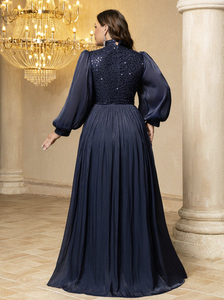 Robes de soirée maxi à col montant et manches lanternes avec patchwork de sequins pour femmes grandes tailles, parfaites pour les demoiselles <span class=keywords><strong>d</strong></span>'<span class=keywords><strong>honneur</strong></span> et les occasions formelles - Product Image 3