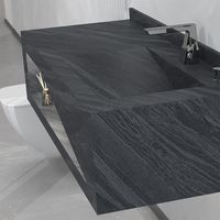 Meuble-lavabo moderne à éclairage LED avec évier en ardoise Cache-niche de drainage et design marbré pour la maison ou l'hôtel