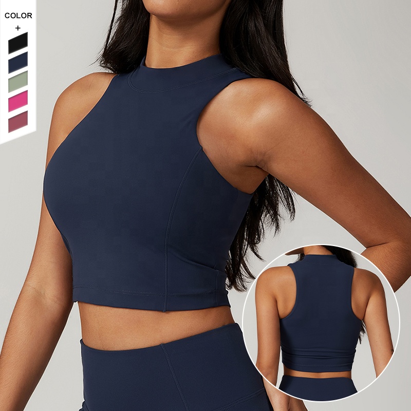 Customized Logo High-strength Quick Drying Yoga Vest Round Neck Removable Chest Pad Sports Vest