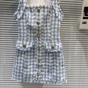 <span class=keywords><strong>Robe</strong></span> en jean <span class=keywords><strong>denim</strong></span> bleu sans manches, tendance et élégante, en tweed tricoté, effet délavé, coupe droite, pour <span class=keywords><strong>femme</strong></span>, OUDINA - Product Image 3