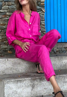 Ensemble Chemise et Pantalon en Coton et Lin Grande Taille Tendance Deux Pièces, Chemise Décontractée à Boutonnage Simple + Pantalon Décontracté, Costumes d'Été Élégants pour Femmes