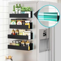 Lot de 4 étagères à épices magnétiques mobiles pour cuisine, organisateur de réfrigérateur avec 4 crochets