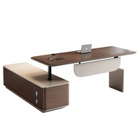 LBZ-194X Bureau de direction en métal en forme de L, intelligent et réglable en hauteur, haut de gamme, moderne, pour cadre dirigeant, avec chaise de bureau de grande classe