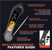 Termometer daging baca instan Digital, dapat dilipat lampu latar tahan air dalam dan luar ruangan, Magnet panggang Bbq