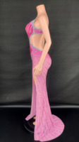 Robe d'anniversaire rose avec strass, robe de soirée élégante rose dos nu pour filles, robe de bal pour fête d'anniversaire