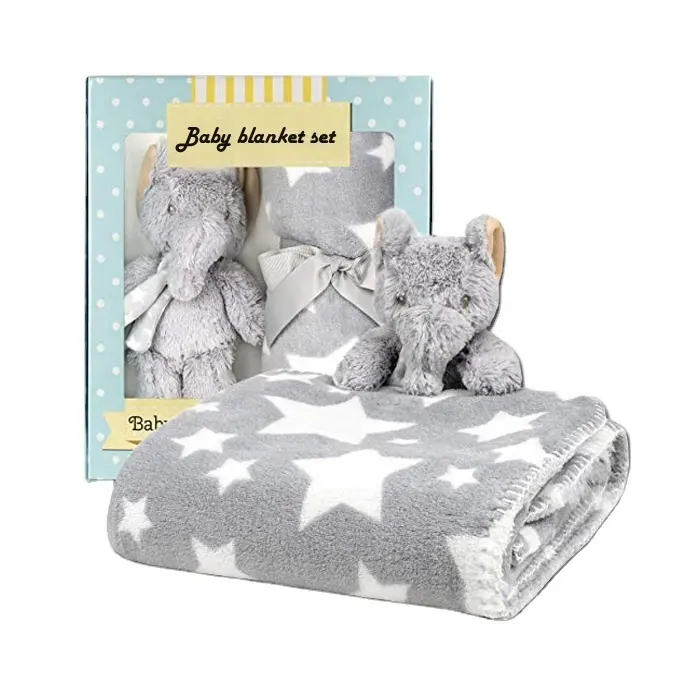 Soft baby plush toy flannel fleece throw blanket gift set