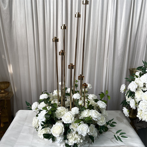 GreenLife High Quality Modern Silk Cream White Rose and Greenery Flower Ring for Wedding <b>Table</b> Candelabra <b>Decor</b> - Product Image 4