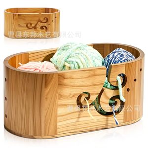 Wooden Yarn Bowl Oval Knitting <b>Tool</b> With <b>Thread</b> Hooks For Crochet Yarn Storage Craft Supplies - Product Image 3