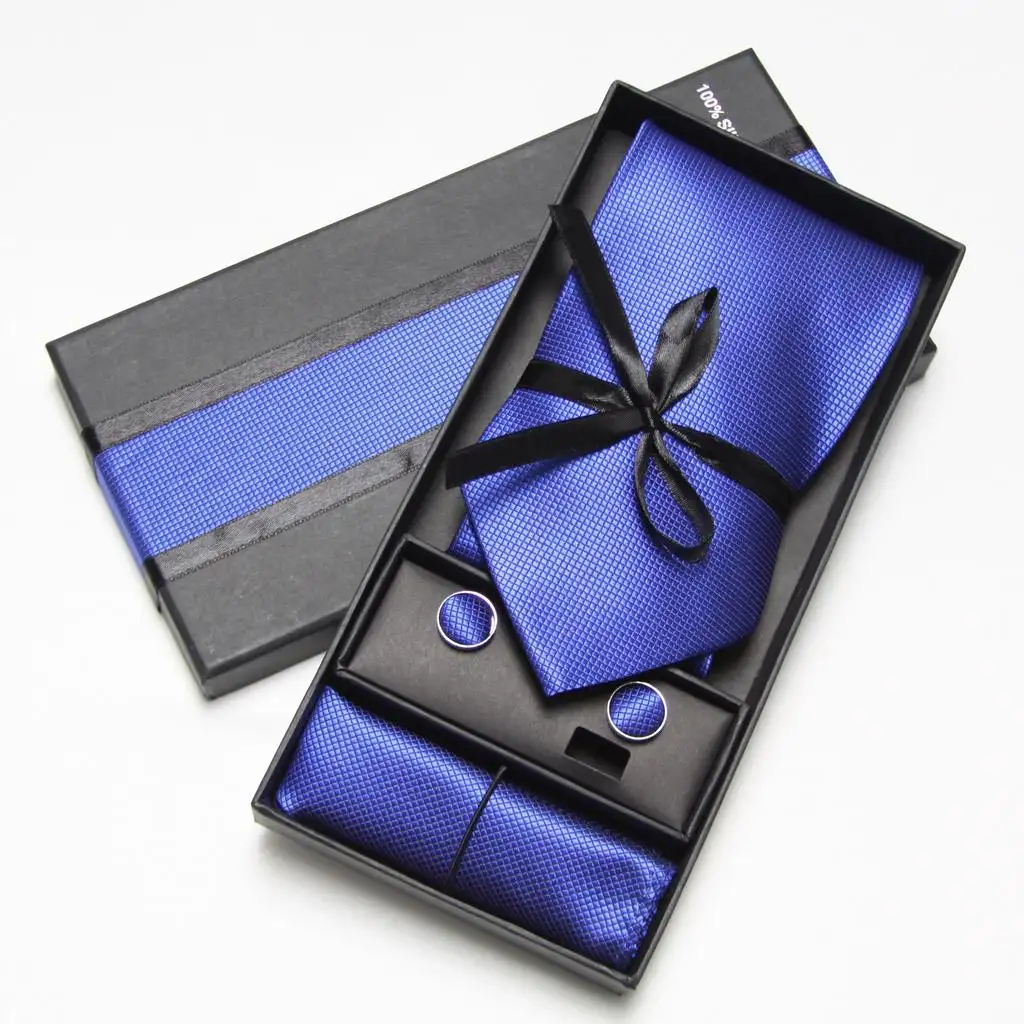 पुरुषों शादी की पार्टी सहायक बुना Jacquard नेकटाई सेट चालाकी कफ़लिंक टाई उपहार बॉक्स के साथ सेट