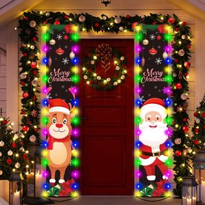 Insegna Tradizionale per Portico Natalizio, Coppia di Striscioni LED Illuminati, Decorazione Festiva Rossa e Dorata per la Casa a <span class=keywords><strong>Natale</strong></span> - Product Image 1