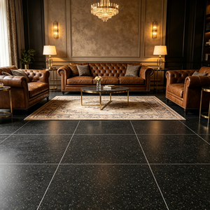 Dalle <span class=keywords><strong>de</strong></span> terrazzo noir artificiel Luxy Elegance, panneau <span class=keywords><strong>de</strong></span> pierre <span class=keywords><strong>de</strong></span> terrazzo à copeaux fins pour revêtement <span class=keywords><strong>de</strong></span> sol et <span class=keywords><strong>de</strong></span> mur commercial - Product Image 1