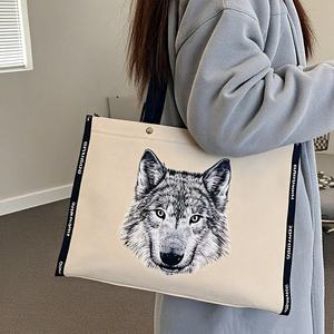 Gahumi Professionnel Personnalisé Tête de Loup Broderie Toile Sacs Fourre-Tout Fermeture Éclair Écologique Meilleure Qualité Couleurs Personnalisées Tailles - Product Image 1