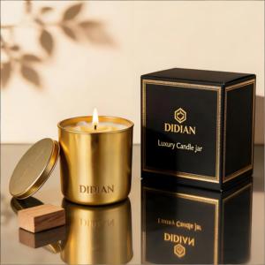 Vente en gros de pots à bougies en verre de luxe de haute qualité, 10 oz et 14 oz, avec placage or, pour la décoration de la maison, pots à bougies, porte-bougie - Product Image 1
