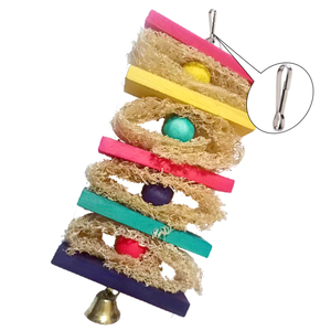 Giocattoli per Pappagalli in Luffa Naturale e Legno Resistente, Colorati Giochi da Masticare per Uccelli, Altalena per Pappagalli e Macaw - Product Image 4
