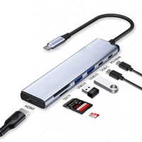 7in1 Type C Hub with LED Indicator 4K60Hz H DMI2.0 USB-C 3.0 100W PD Charging, SD TF 3.0 Card Reader Laptop Applicable