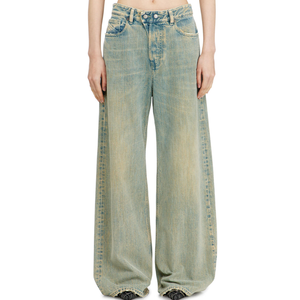 Jeans amples et larges pour hommes, taille mi-haute, entrejambe bas, coupe ample et oversize, longueur au sol, avec braguette boutonnée, effet vintage délavé, vente en gros - Product Image 1