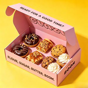 Boîtes d'emballage en <span class=keywords><strong>carton</strong></span> pliables écologiques de qualité <span class=keywords><strong>alimentaire</strong></span> avec logo personnalisé pour gâteaux, biscuits, pains, pâtisseries, beignets, macarons, crêpes - Product Image 2