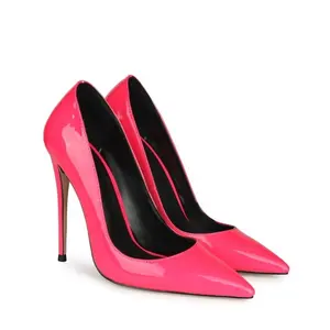 Zapatos de tacón alto de charol para mujer, tacones de aguja de talla grande 14, color rosa, verde, amarillo, puntiagudos, 2022