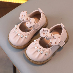 Chaussures plates pour petites filles style princesse, chaussures souples en cuir pour enfants, chaussures de marche pour filles avec nœud et perles, style princesse - Product Image 6