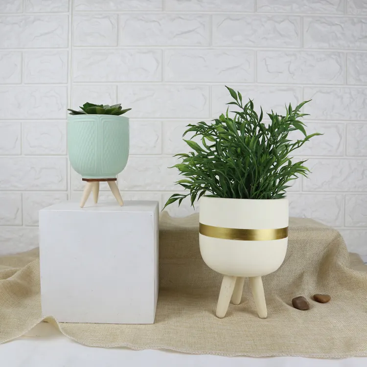 Dolomite Gốm Vườn Flower Pot Với Chiếc Đĩa