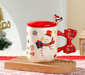 Juego de Tazas Navideñas al por Mayor, Taza de Café de Cerámica Festiva con Tapa de Santa Claus y Reno, Regalo Navideño Perfecto - Product Image 5