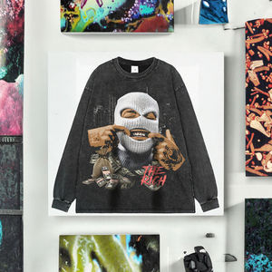 T-shirt décontracté unisexe à manches courtes, motif vintage délavé, style hip-hop urbain, parodie de marque rétro américaine, motif peinture à l'huile - Product Image 3