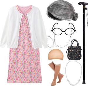 Disfraz de Anciana para el 100º Día de Halloween para Niños de 8 a 10 Años, Peluca de Abuela y Gafas de Abuela, Venta al por Mayor - Product Image 4
